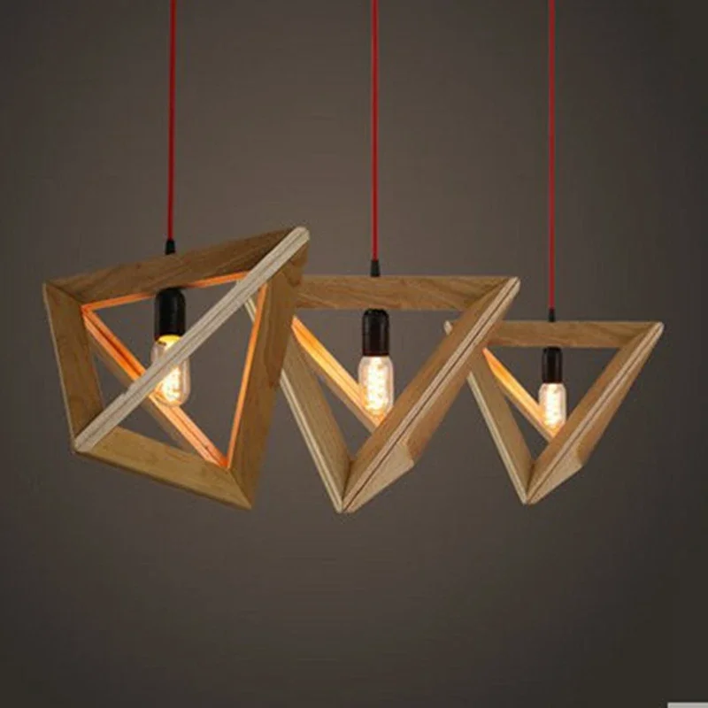 

Japanese retro American bedroom living room European creative personality restaurant light triangle wood frame chandelier