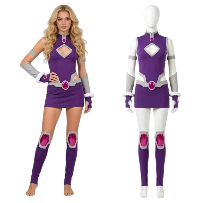 Anime Cosplay Kostüm Starfire Lila Kampfanzug Bodysuit Con Fantasy Outfits Rollenspiel Party Erwachsene Frauen für Halloween