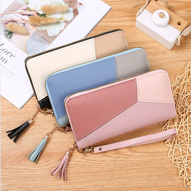 Fashion Zipper Long Wallets Womens Long Coin Money Purses Handbags Coin Purse Cards Holder PU Leather Wallet