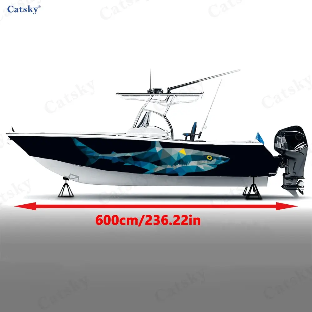 Faceted Shark Pattern Boat Stickers, PVC Waterproof Durable Vinyl Wrap Decals for Fishing Boats, Durable and Stylish Design