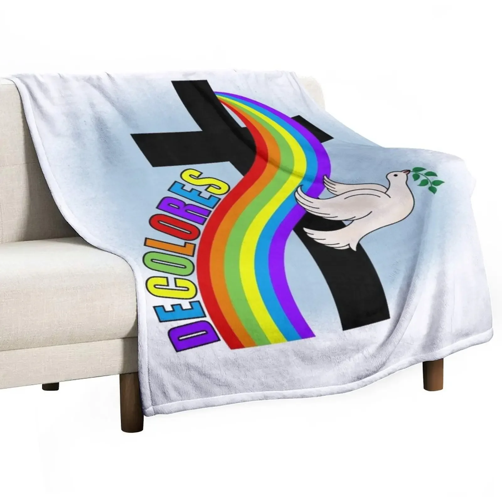 

DeColores Cursillo Rainbow With Cross and Peace Dove (White) Throw Blanket Soft Plaid Decorative Sofa Blankets