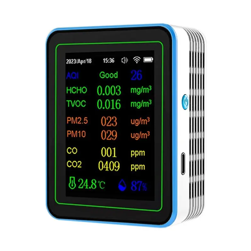 

AF91-Tuya Wifi 12 In 1 Air Quality Monitor Multifunction PM2.5 AQI PM1O HCHO TVOC CO CO2 Screen Display Air