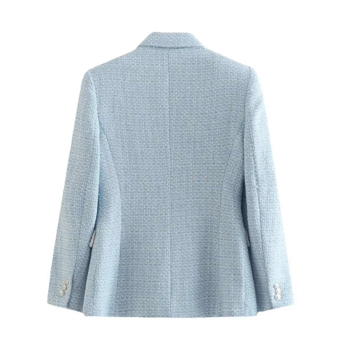 Blauwe Geruite Formele Jassen Voor Dames Double-Breasted Mode Blazers Herfst Slanke Tweed Pak Jas Kantoor Dame Elegante Overjas 2025