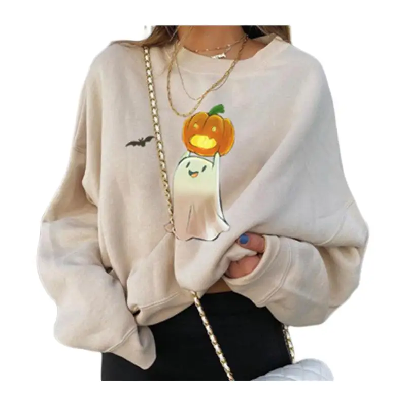 Loween Pumpkin Long Face Sweat à capuche femme longue Sve Sweatshirt Collection hiver confortable Polyester Crew Ne pull