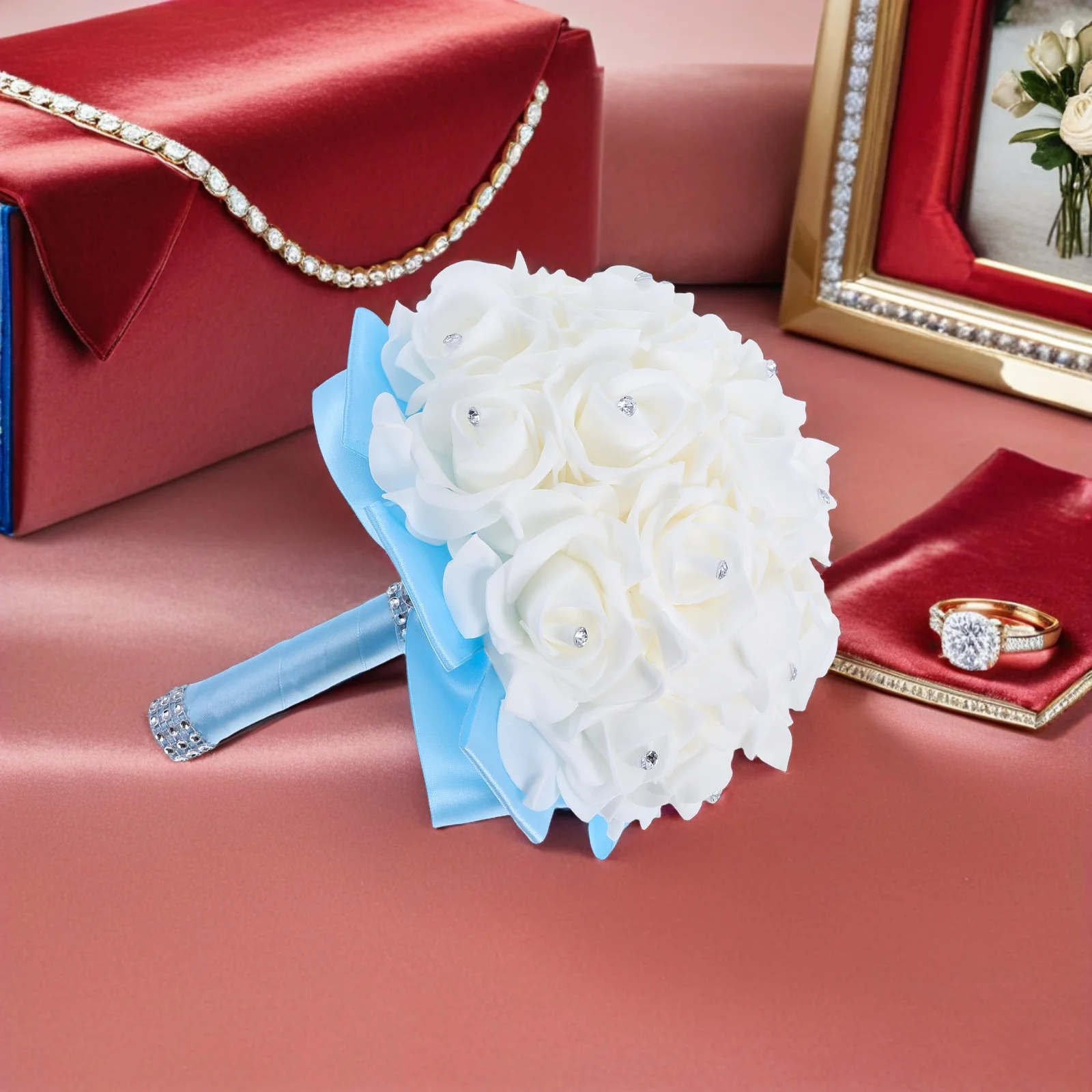 

Wedding Bridal Bouquet Artificial Flowers Fall Bridesmaid Hand Flower Simulated Rose Lightweight Decorative Home Table