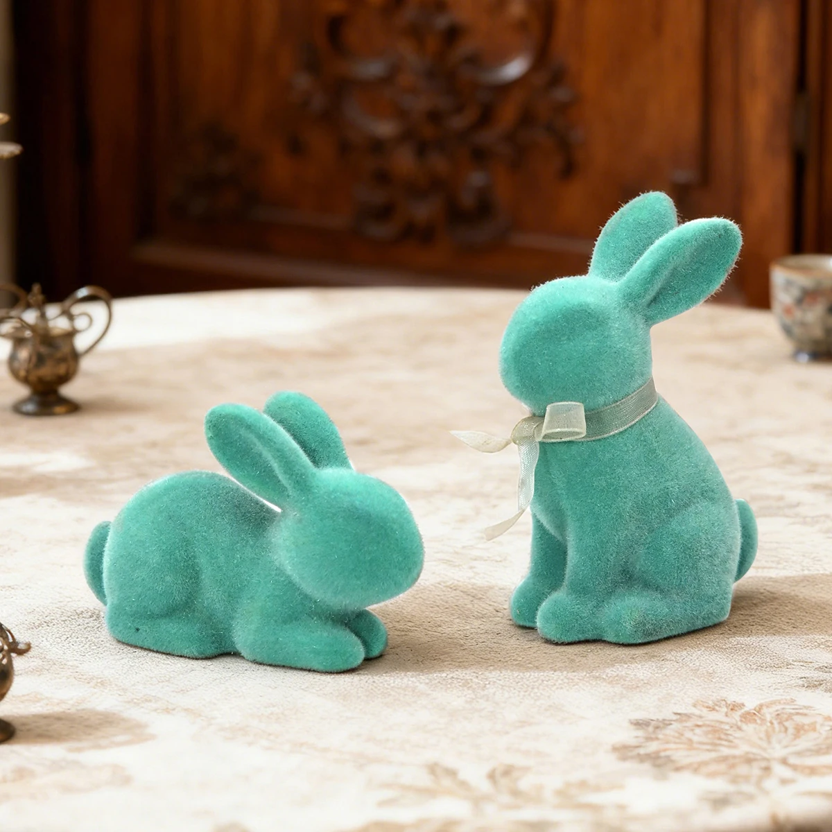 Soft Touch Easter Rabbit Resine Decor Set for Desktop and Shelves with Adorable Bunny Shapes in Cheerful Color Options