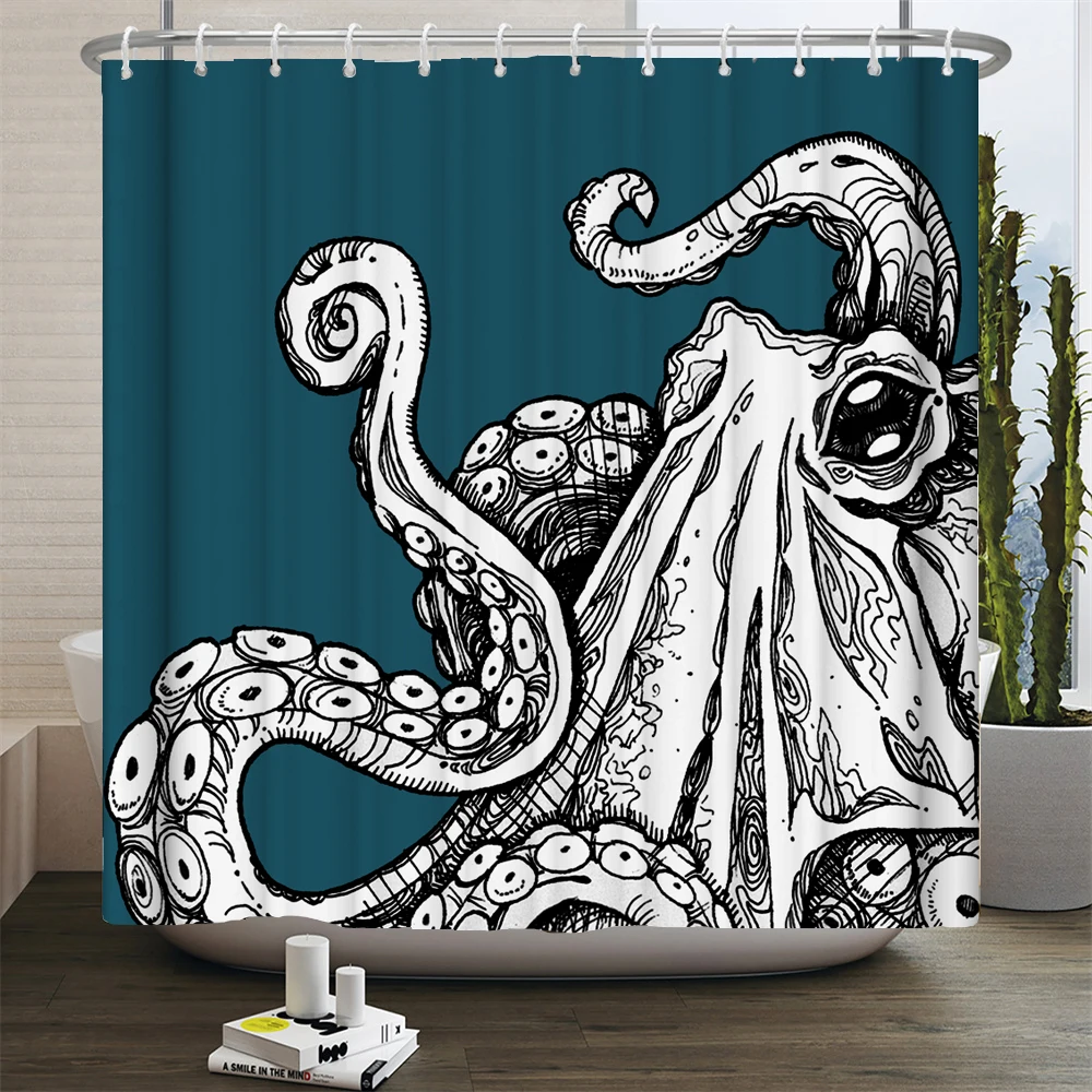 Octopus Seas Shower Curtains Bath Curtain 180*180cm Waterproof Bathroom Home Decor Washable Fabric Bathroom Screen With 12 Hooks