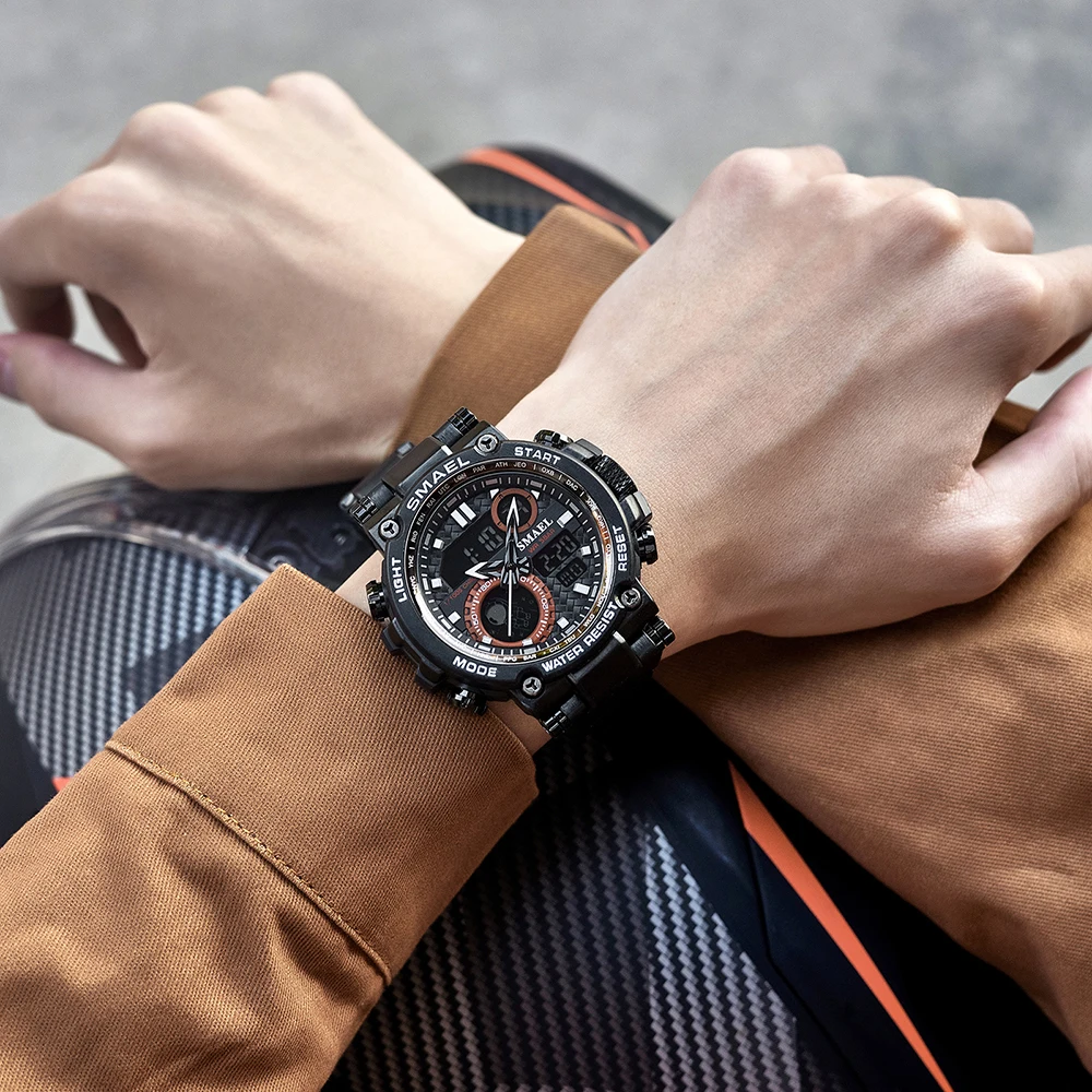 Fashion Stainless Steel Watches Bussiness Watches Waterproof Digital Back Light 50M 8095 Sports Quartz Wristwatches Men\'s