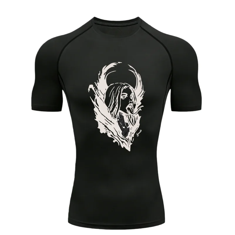 

Мужская спортивная футболка Girl With Horns And Wings 2026 для тренировок, компрессионная футболка для фитнеса и тренировок
