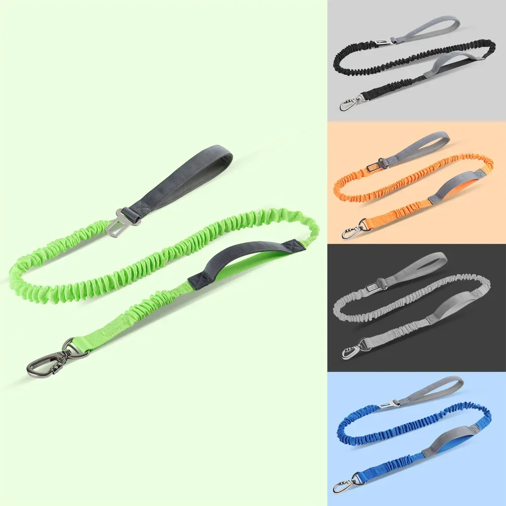 Elastic Dog Leash Anti-sudden Sprint Dogs Leash with Car Safety Buckle Soft Near Far Body Double Grip Dog Accessories Supplies