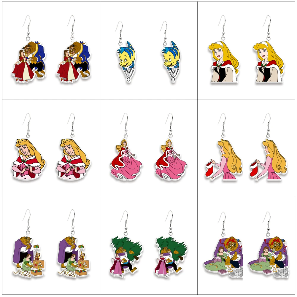 Christmas Disney Princess Resin Planar Dangle Earrings Flat Back Ear Stud for Decoration Gift Party Decoration