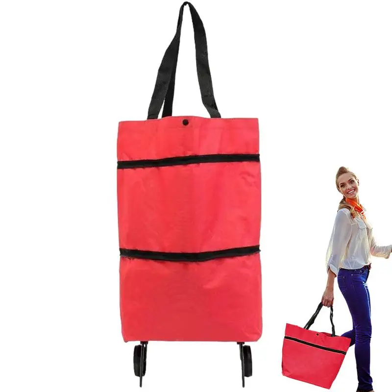 Shopping Bag With Wheels Portable Trolley Bags Tote Grocery Cart 2 In 1 Large Capacity Bag Portable Shopping Reusable Bag With