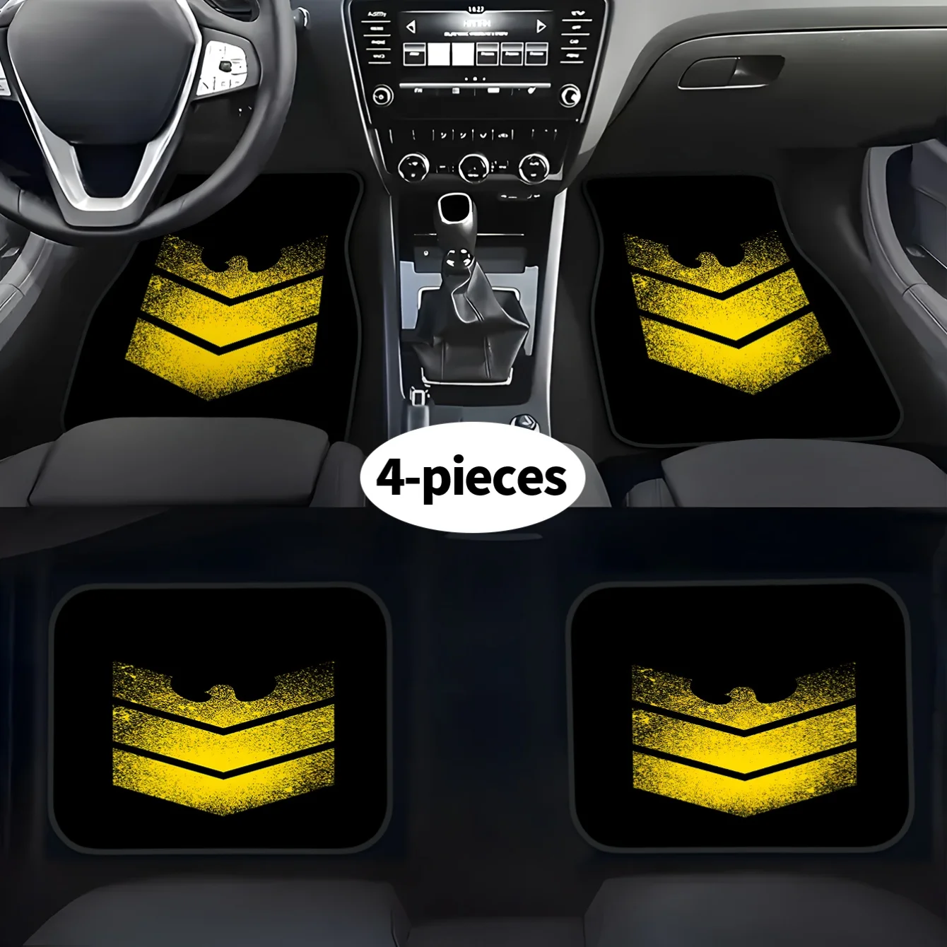 4pcs Set High-End Yellow Stripe Logo Printed Car Floor Mats | Easy To Clean, Decorative And Protective Accessories For Driving P