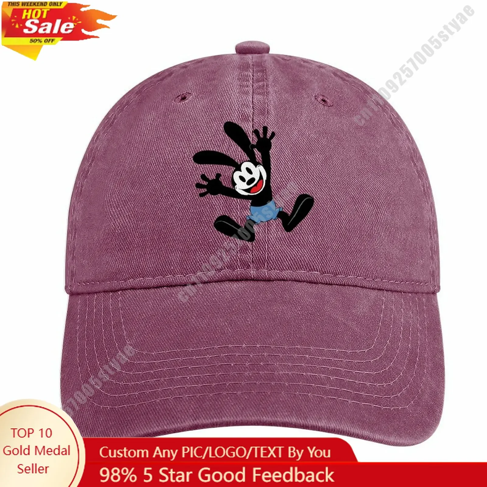 

Oswald Denim Hat Disney Cartoon Custom Design Adjustable Adult Curved Brim Baseball Cap Cool Stylish Fashion Item
