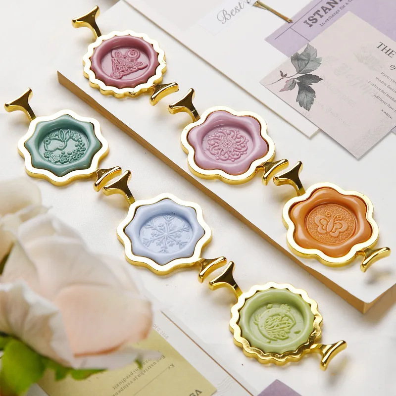 Wax Seal Metal Mold Holder Metal Sealing Round Flower Heart Wax Seal Stamp Rings Wedding Shape for Card Making Supplies SB037