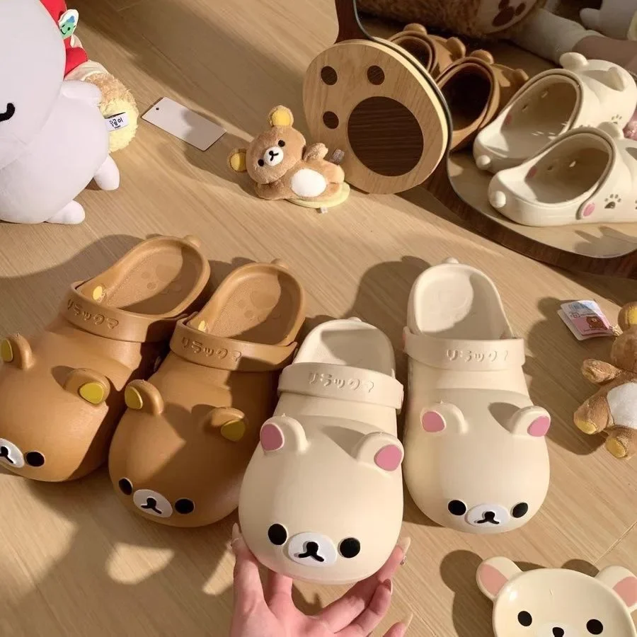 Zapatos sin cordones con agujeros de oso para mujer, zapatillas antideslizantes bonitas para exteriores, calzado cómodo de Material de PVC de estilo dulce