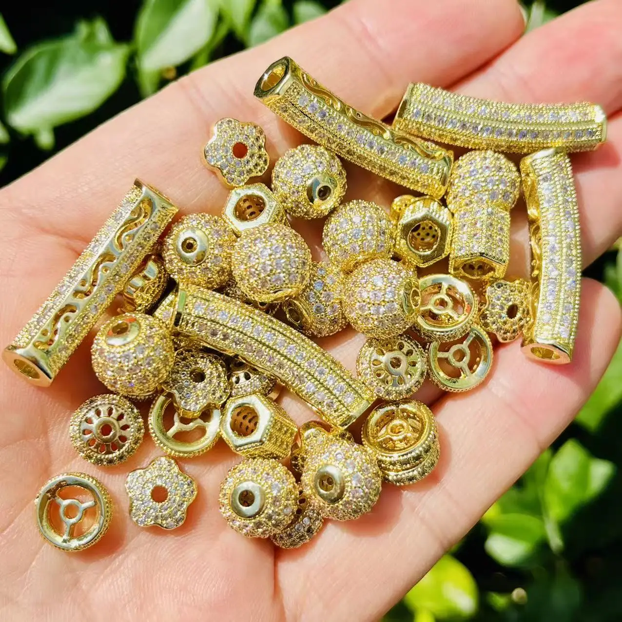 

45Pcs/lot Zirconia Pave Copper Spacers Jewelry Accessories for Women DIY Bracelets Necklace Handmaking