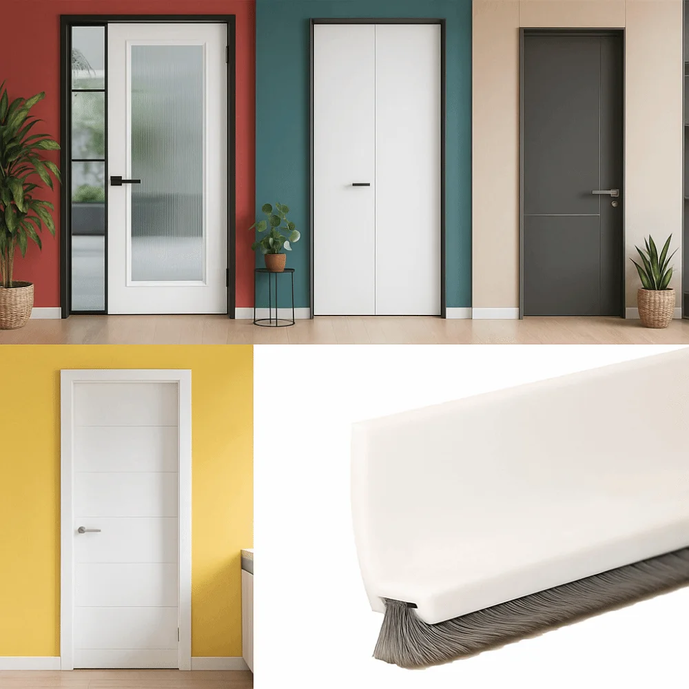 Professional PVC Door Draft Stopper 100cm Self Adhesive Door Sealing Strip Soundproof Brush Design Brush Door Seal Dorm