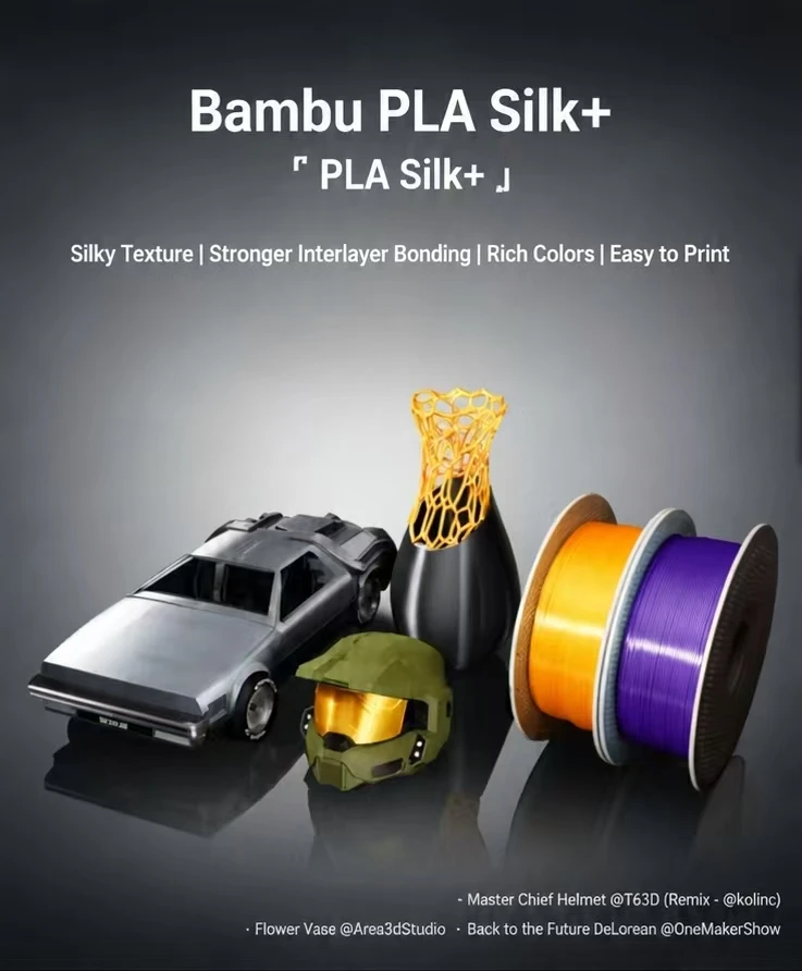PLA Silk+ Gloss Filament For Bambu Lab 3D Printer Aesthetic Wire RFID Smart Identify Component