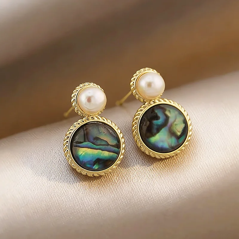 Retro Perlen-Ohrstecker Grün Bemalte Ölfarben Bunte Abalone-Muschel Hängeohrringe 2026 Neues Design Schmuck Ungewöhnliche Accessoires für Frauen – Detail 3