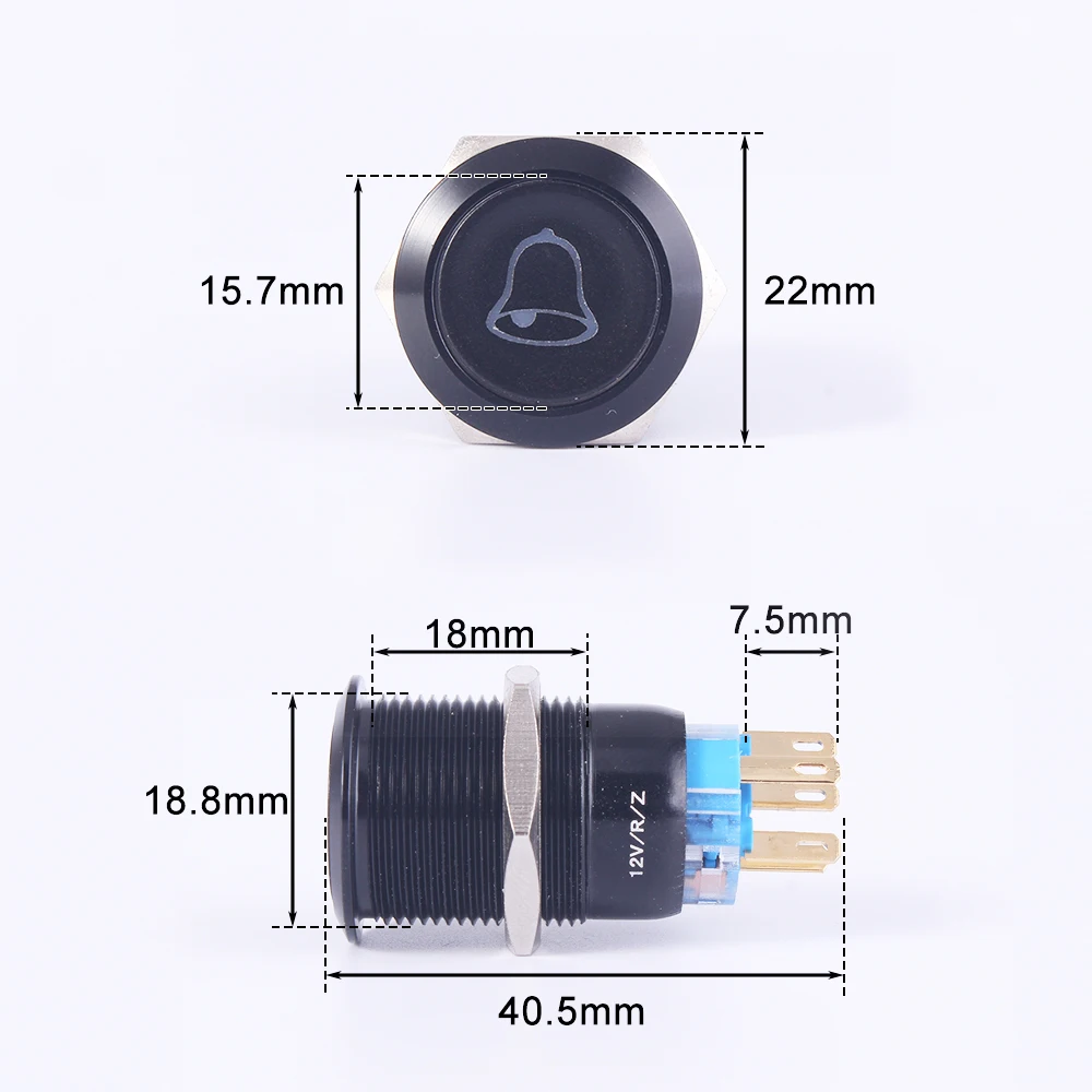 19mm Customization Button Switch Latching Momentary Metal Black Oxide Push Button Ring Lamp Flat Round Fans Light 3A