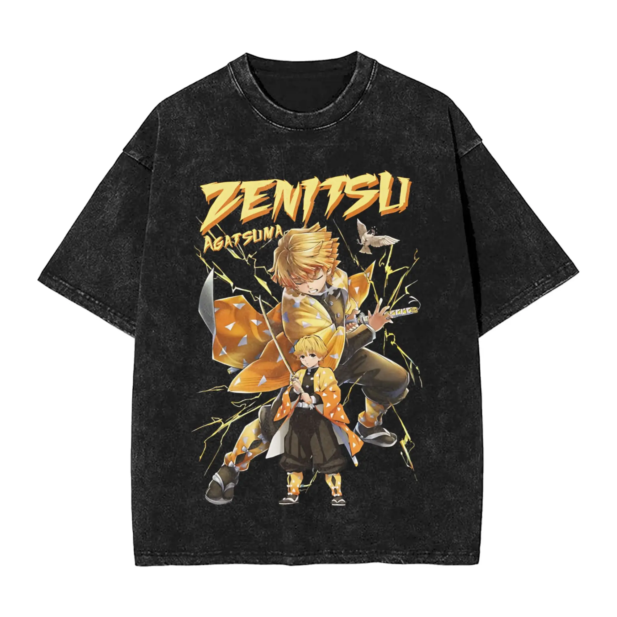 

Zenitsu Agatsuma Demon Slayer Merch Washed футболка для мужчин и женщин уличная футболка в стиле хип-хоп летние футболки топы 100% хлопок