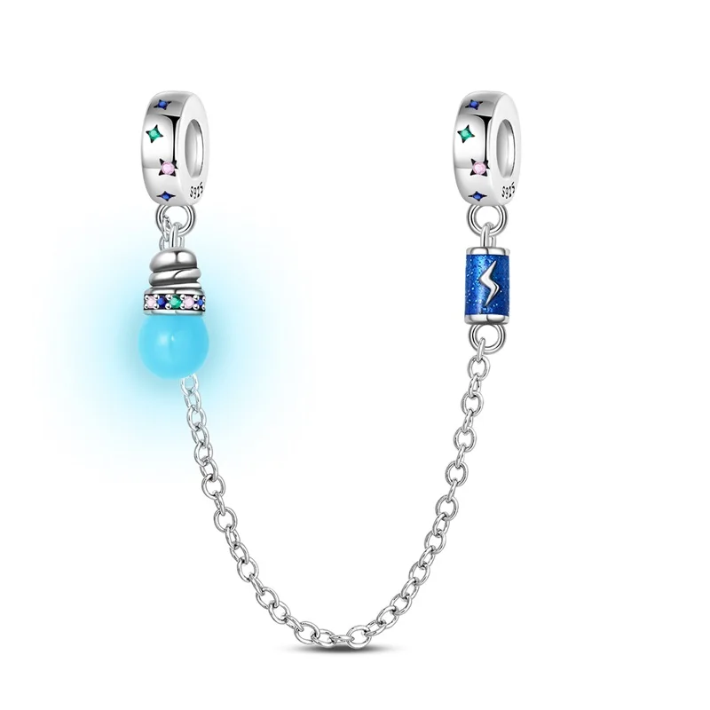 

New 925 Sterling Silver Battery Bulb Safety Chain For Women Fit Original Bangle Bracelet Jewelry Gift