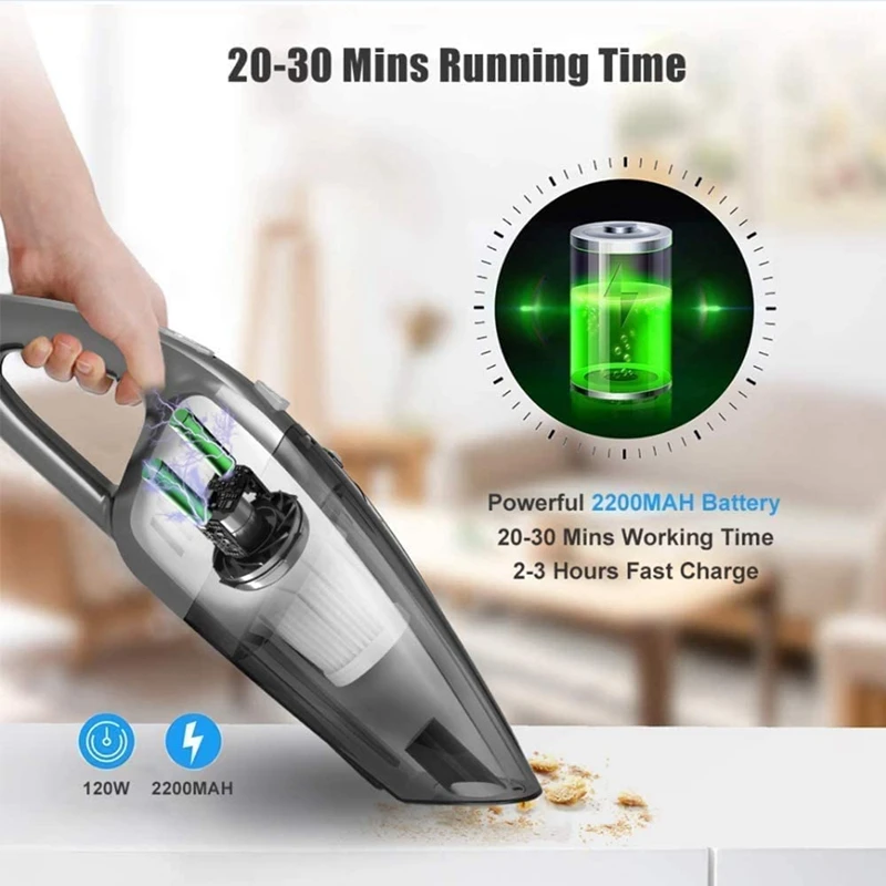 Portable Cordless Handheld Car Vacuum Cleaner, 7000PA Strong Suction, 120W High Power, Quick Cleaning, Wet Dry Use