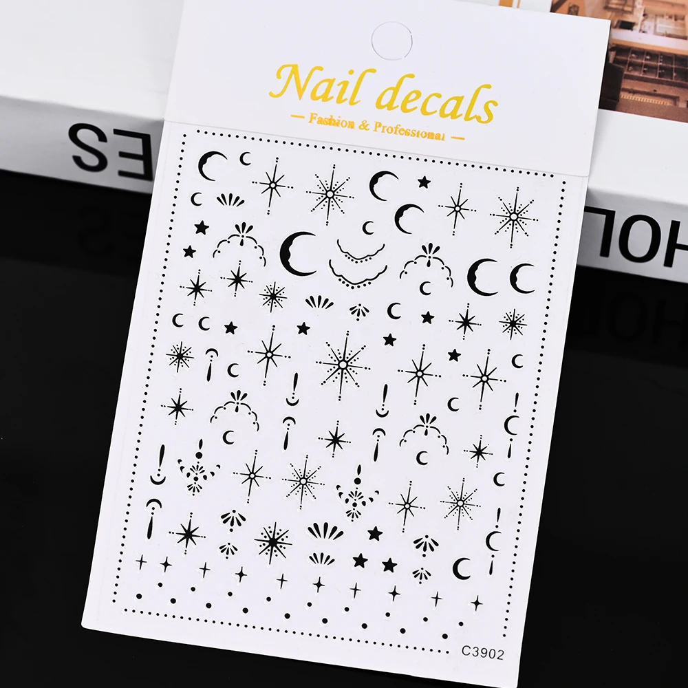 3D Gold Sun/Moon/Star Bronzing Nail Art Sticker 8*10cm Laser Star Moon Design Nail Decal Gold Silver Self-Adhesive Slider &*& view 5