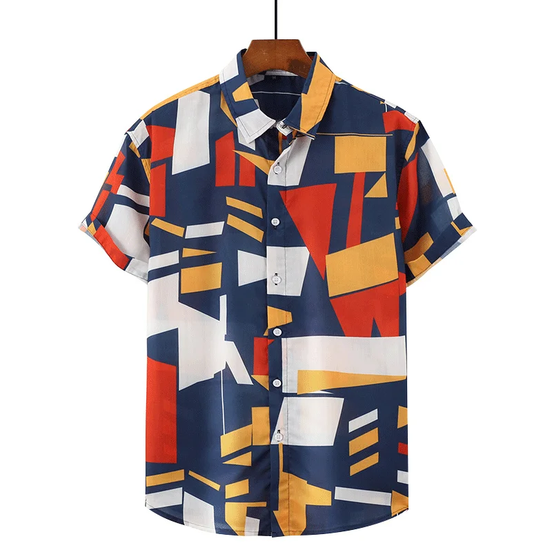 Casual Highend Sleeve Trend Geometric Abstract Design Plus Size Shirts Summer Men's Tops Short Sleeves FM5231