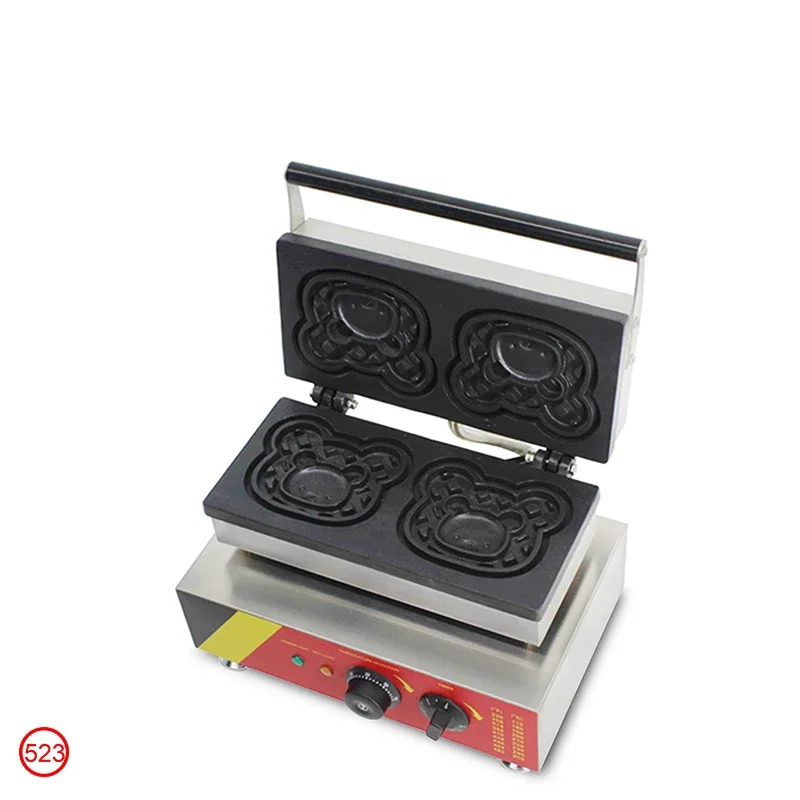 

220V Cartoon Kitten/Bear-Shaped Waffle Maker, 1.5 kW Electric Waffle Maker, Stainless Steel Custom Mold Waffle Maker