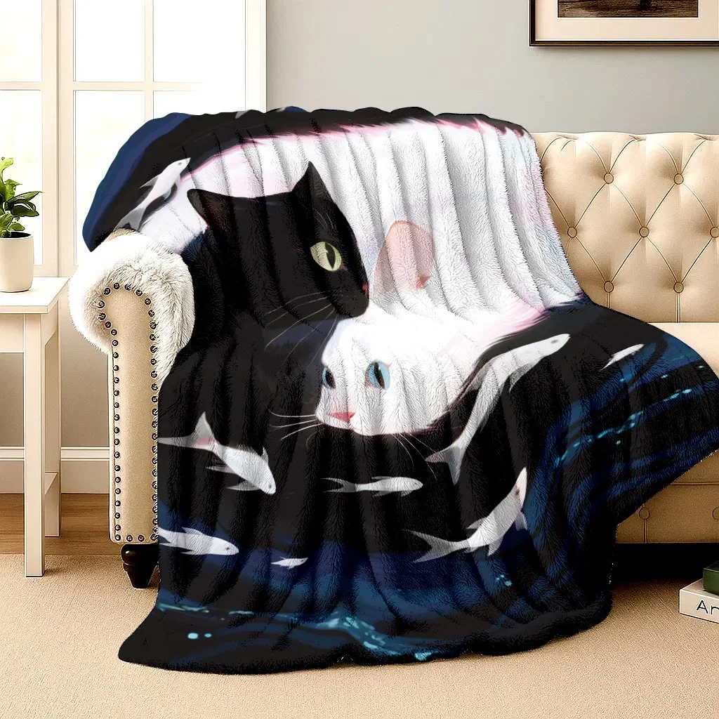 Tai Chi Cat-themed Pattern Flannel printed blanket suitable for all seasons suitable for living room office sofa and travel
