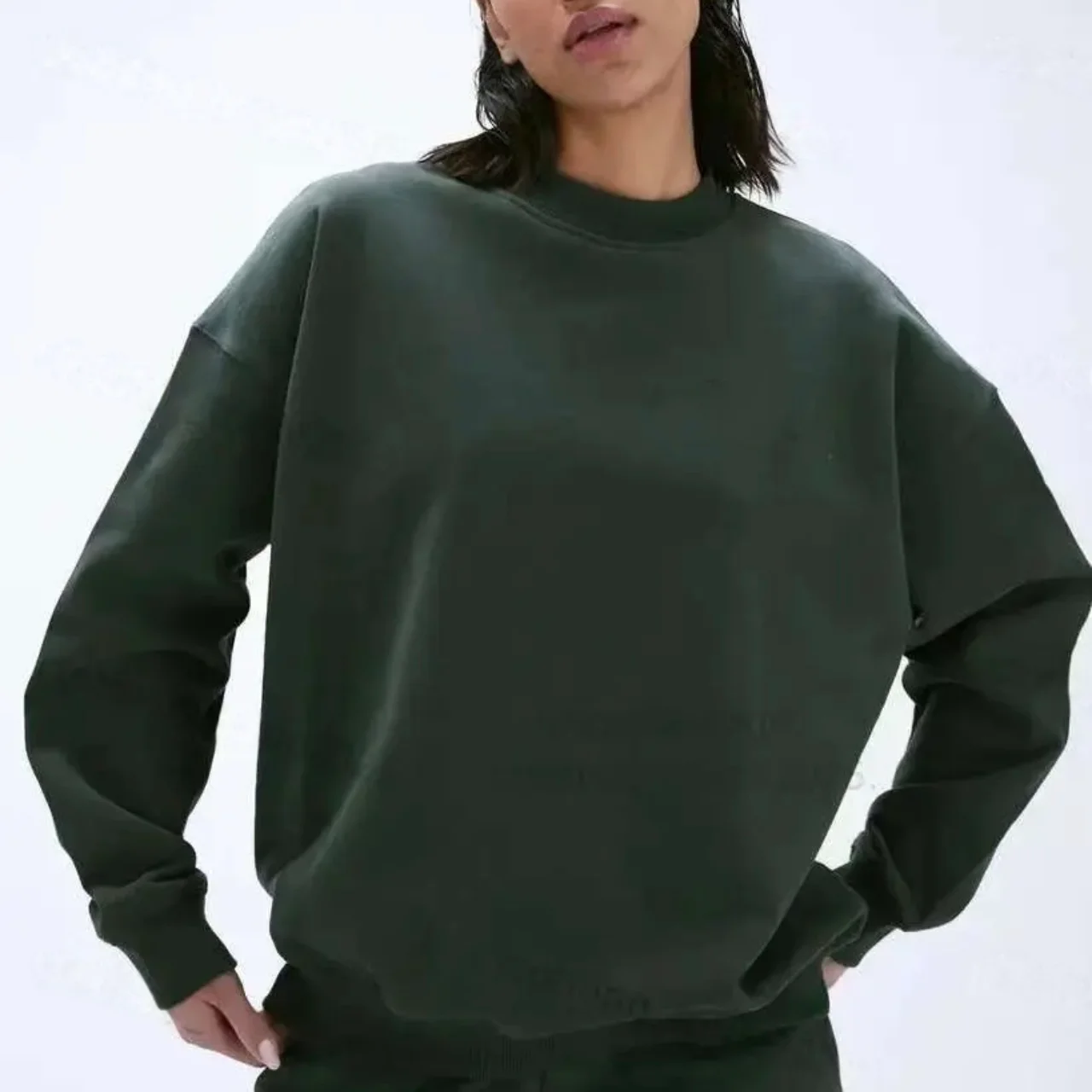 เสื้อฮู้ดดี้ทรงหลวม ผ้าฝ้าย สีเขียวมะกอก สไตล์ลำลอง ใส่สบาย ระบายอากาศได้ดี เหมาะสำหรับออกกำลังกาย ใส่ได้ทั้งฤดูใบไม้ผลิและฤดูใบไม้ร่วง