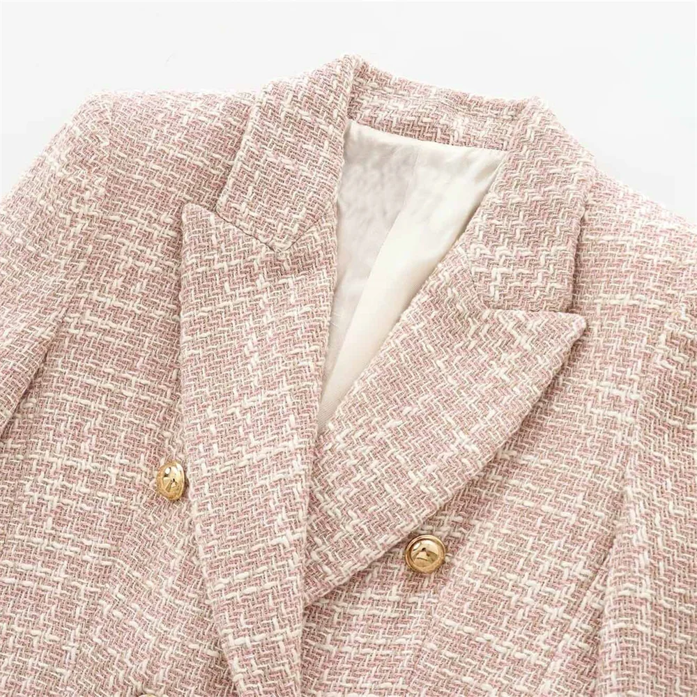 PB&ZA 2024 Autumn/Winter New Product Women\'s Small Fragrant Texture Double breasted Long sleeved Flip Collar Suit Coat