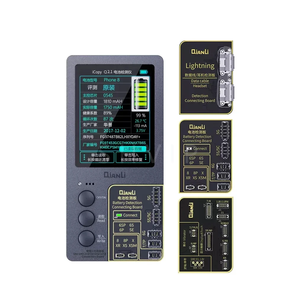 لوحة اختبار بطارية Qianli لهاتف iPhone ، IPhone 7 ، 8 ، 8P ، X ، XR ، XS ، 11 ، 12 ، 13 ، 14 Pro Max ، EEPROM Reading Writing ، أداة مبرمج ، بطارية