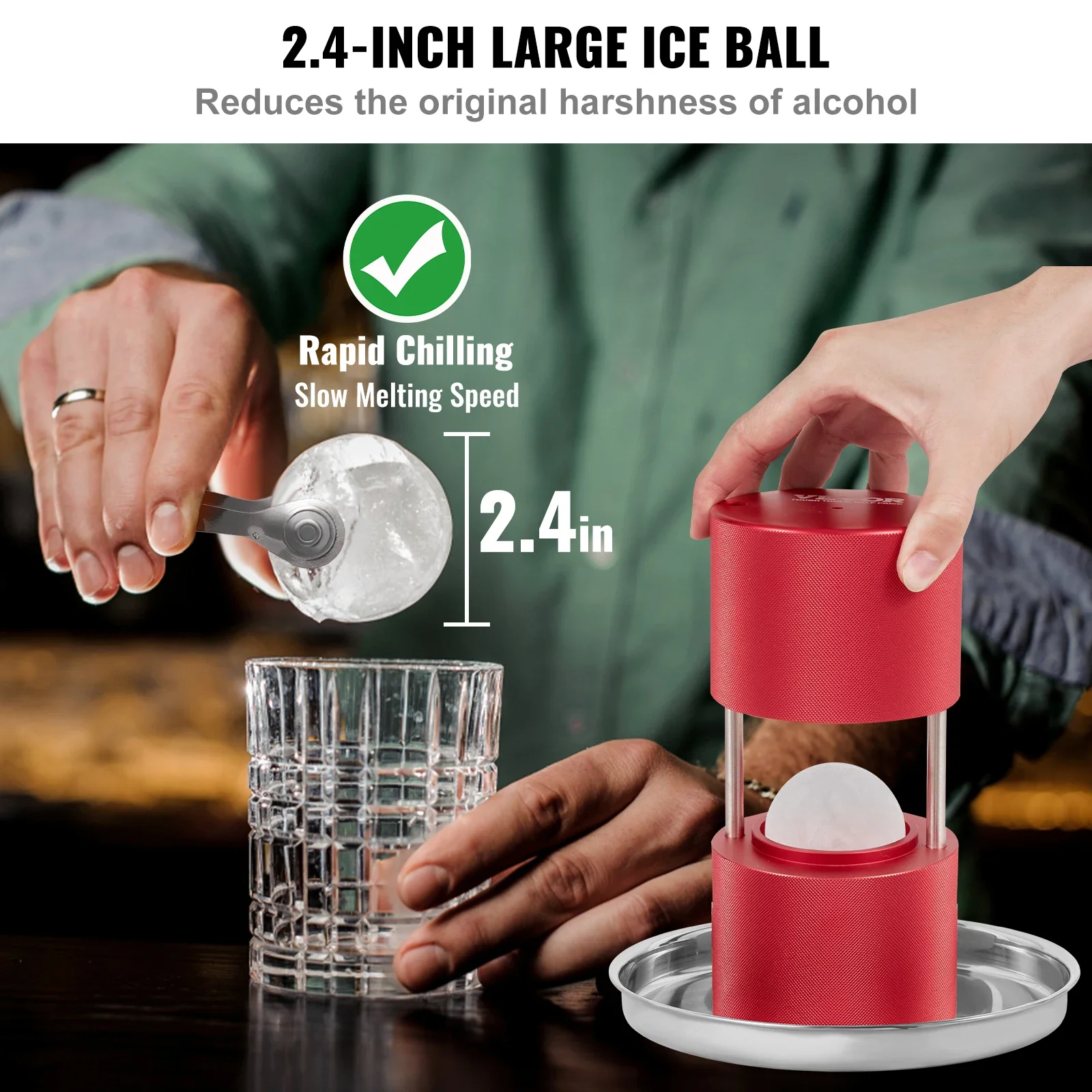 VEVOR Ice Ball Press  2.4" Ice Ball Maker, Aircraft Al Alloy  Ball Press Kit for 60mm Ice Sphere