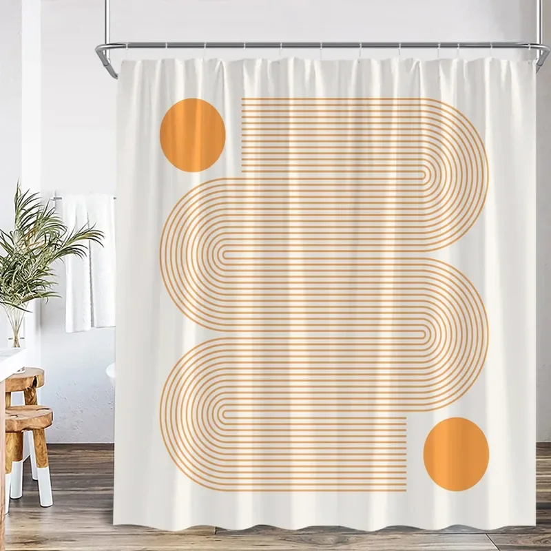 Mid Century Abstract Shower Curtain Leaf Curve Simple Line Nordic Modern Bathroom Decor Polyester Fabric Bath Curtain with Hook