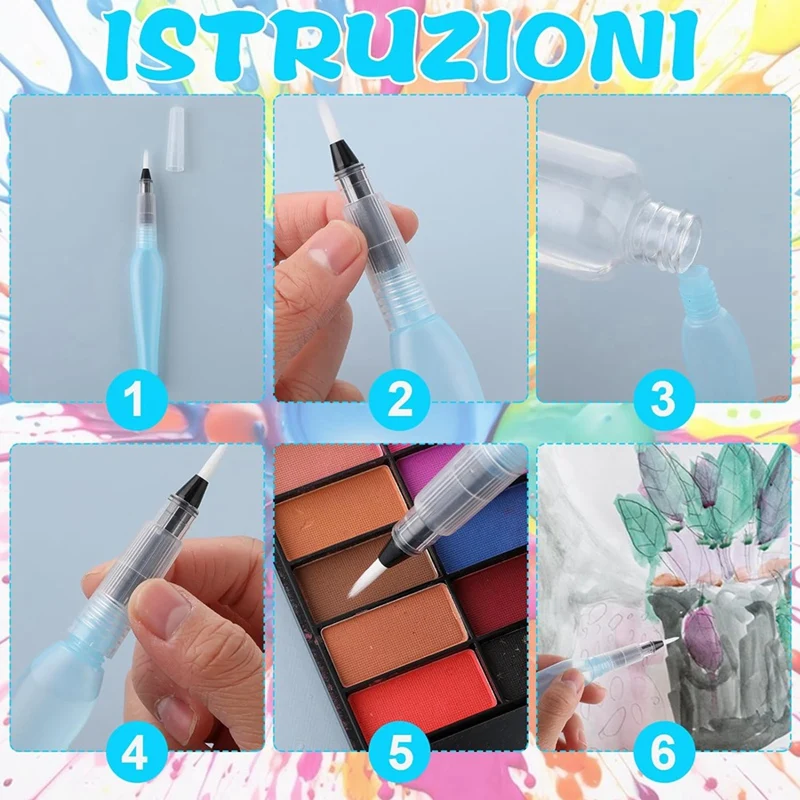12 PCS Watercolour Brush Pens, Refillable Water Brush Pens Different Size Painting Water Brushes Pen With Assorted Tips