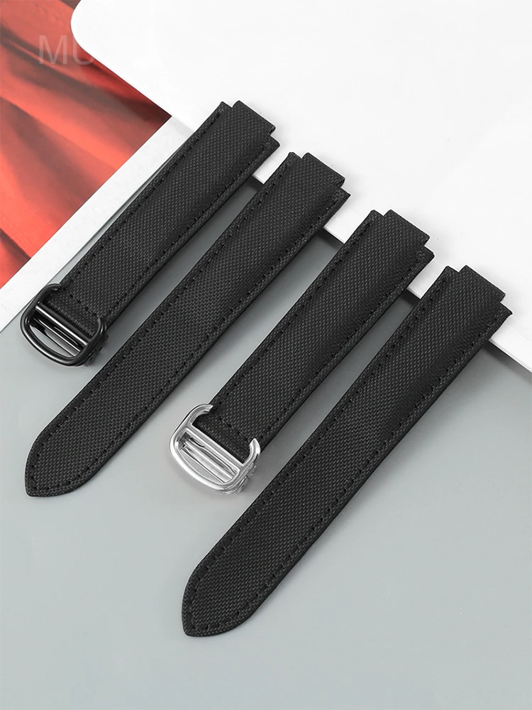 For Cartier Ballon Bleu Canvas Watch Strap Folding Buckle Convex Interface Waterproof Unisex Design 8x16 11x18 12x20 Lightweight