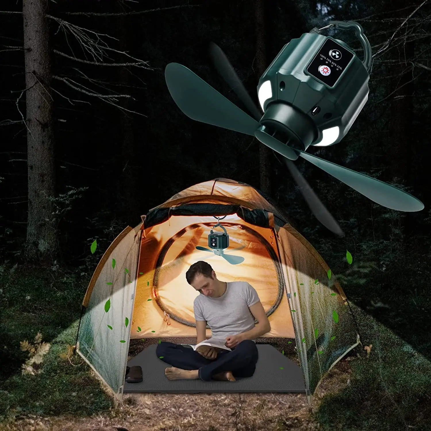 Imagem -02 - Ventilador Elétrico Multifuncional com Led Night Light Portátil Air Cooling Fan Outdoor Camping Ventilador de Teto Usb Recharge em 1