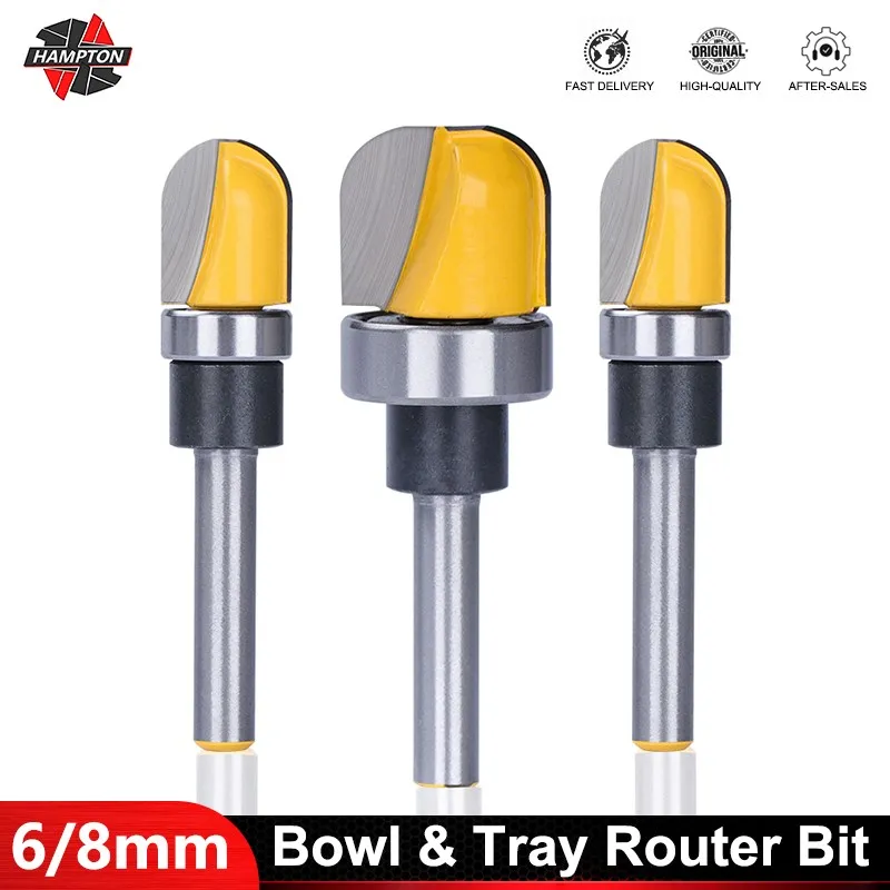 6/8/6.35MM Shank Wood Router Bit 1/2-3/4 Diameter Bowl & Tray Router Bit Round Nose Milling Cutter for Woodworking Tool