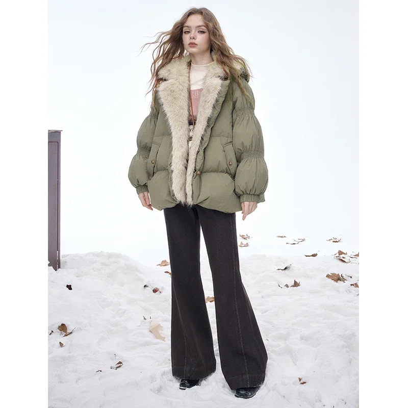 ELFSACK Y2K Animal Print Panel Faux Shearling Puffer Jacket For Woman
