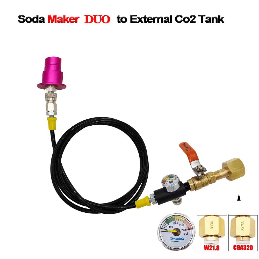 CO2 Hose 150CM Long for Sodastream Quick Connect DUO Terra Art Soda Machine to External Bottle Tank W/Flow Control Ball Valve
