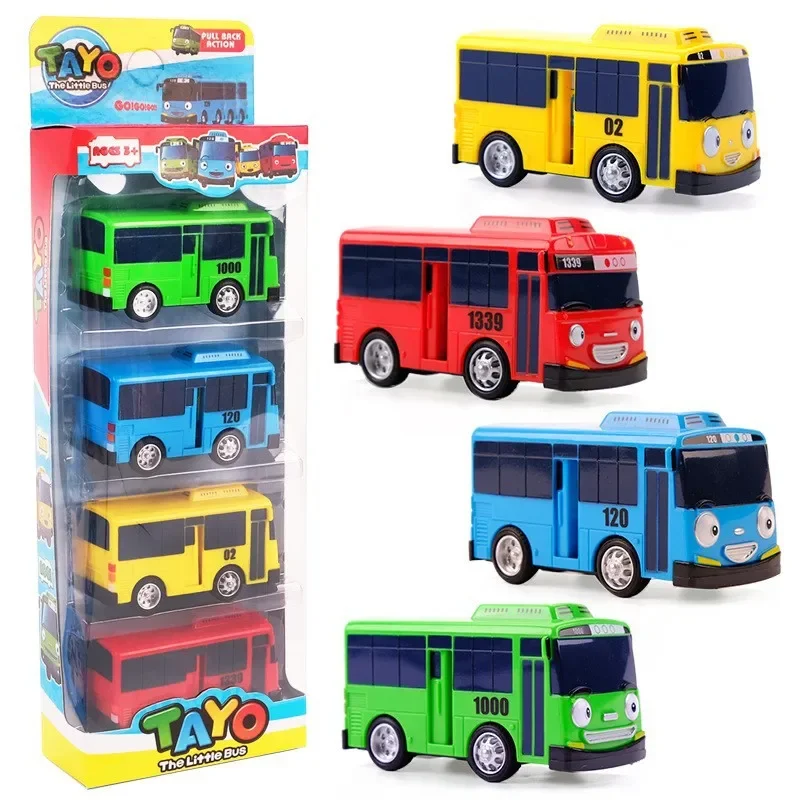 Tayo The Little Bus 1004/ 2004 Playset 4pc/Set Launch Pad Set Cartoon Car Toy Tayo Pull-Back Car Large Size With Openable Doors