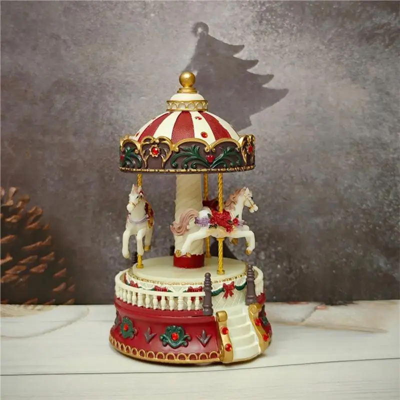 WOWFU-Vintage Carousel Music Box Hand-Painted Resin Craft Rotating Vintage Carousels For Christmas Birthday Gifts