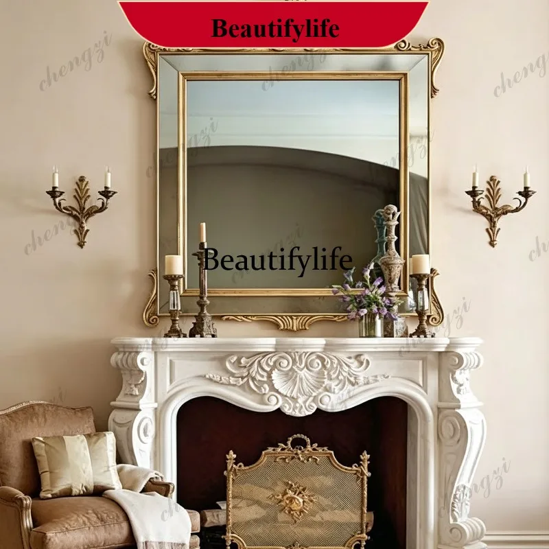 N178 French retro fireplace decorative mirror American bedroom carved cosmetic mirror luxury bathroom mirror