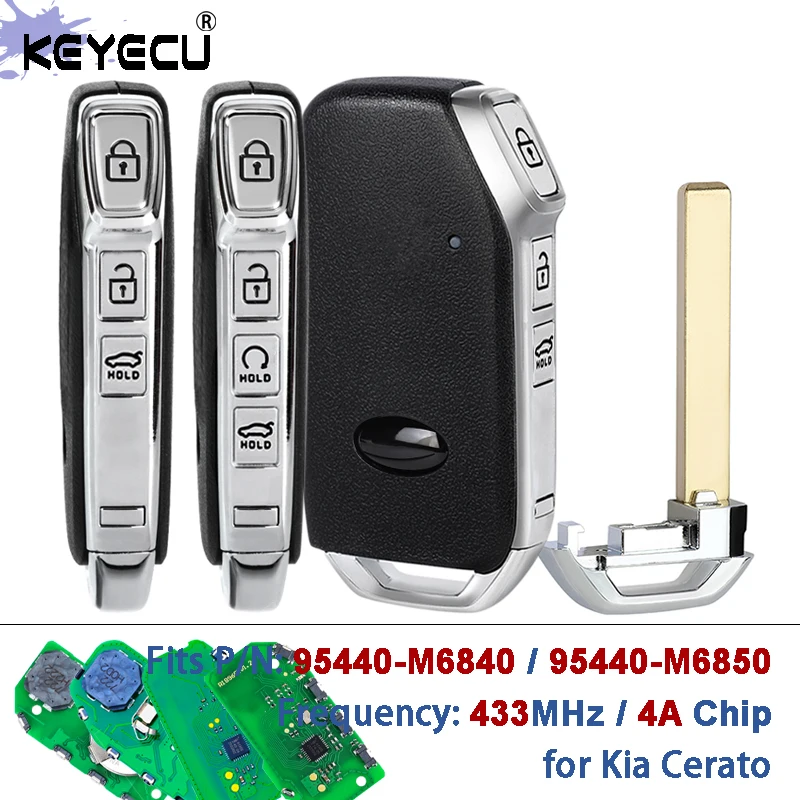 

KEYECU 95440-M6840 95440-M6850 433MHz ID4A Chip Proximity Keyless-Go Smart Remote Key Fob for Kia Cerato 2022-2023