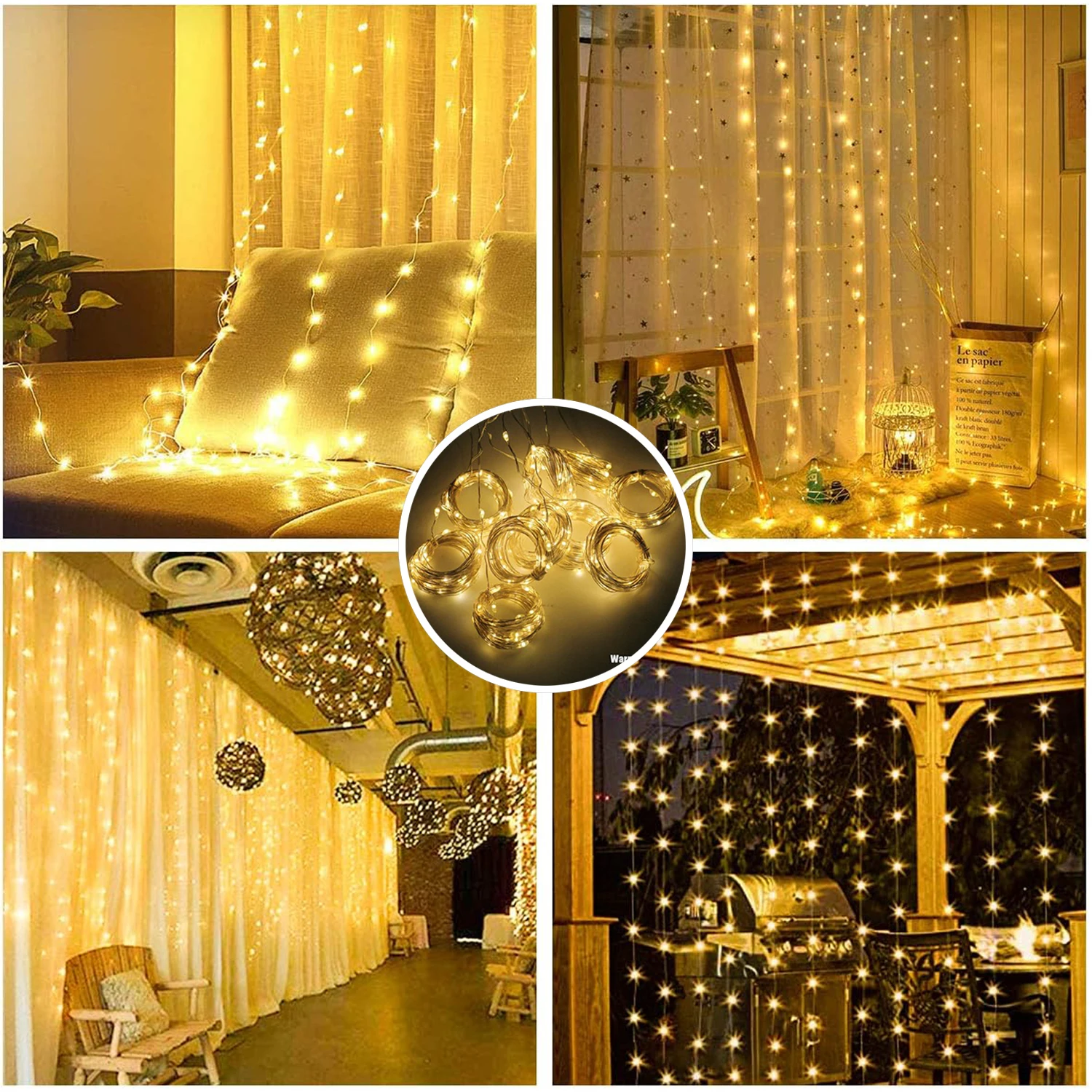LED Curtain String Lights Christmas Garland Decor Fairy Light 8 Modes USB Remote Control Wedding Holiday Party for Bedroom Home