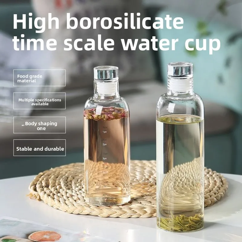 High Borosilicate Glass Cup Large Capacity Transparent Time Scale Mug for Juice Tea Beverage