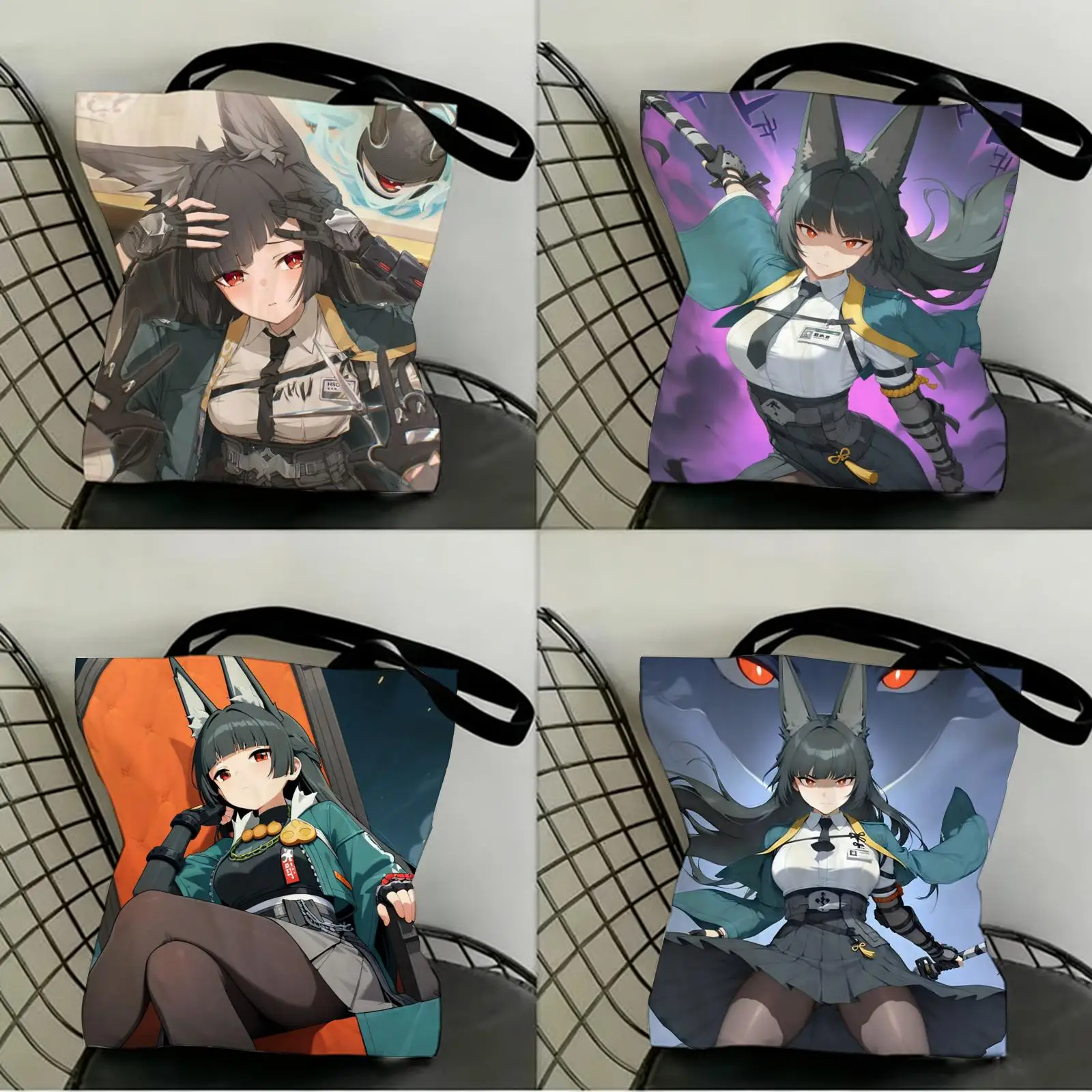 

H-Hoshimi M-Miyabi Storage Bags Canvas Double-Sided Print Shopping Bag Large Capacity Aesthetic Reusable Tote Bag